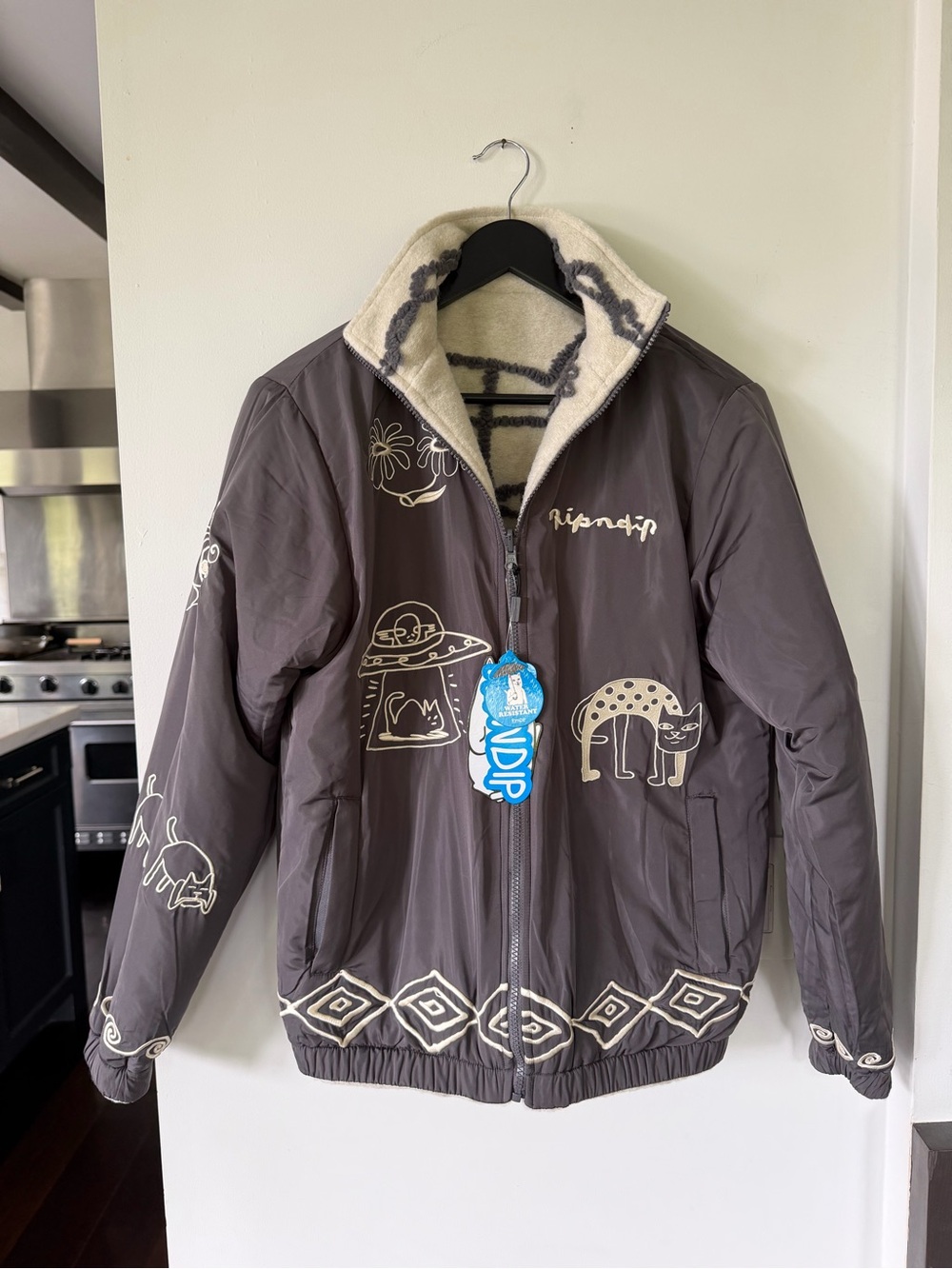 RIPNDIP Blonded Reversible Jacket in Sand/Charcoal